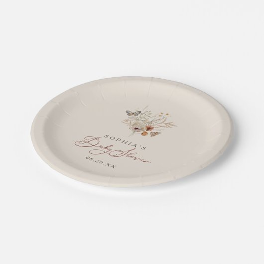 Boho Waterverf Bloemen Wildbloem Baby shower Papieren Bordje (Gekanteld)