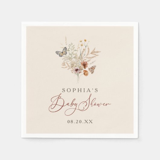 Boho Waterverf Bloemen Wildbloem Baby shower Servet (Voorkant)