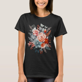 Boho Waterverf Bloemenboeket in Coral & Dusty | T-shirt