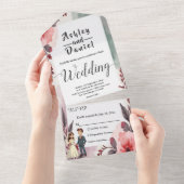 Boho Waterverf Bloemenbruid en bruidegom bruiloft All In One Uitnodiging (Afscheurbaar)