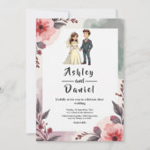 Boho Waterverf Bloemenbruid en bruidegom bruiloft Kaart (Voorkant)