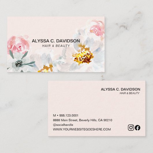 Boho Waterverf bloemenhaar Beauty  Visitekaartje (Voorkant / Achterkant)