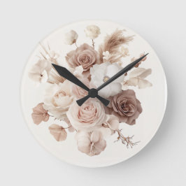 Boho Waterverf Bloemenhorloge – Elegant & Tijdloos Ronde Klok