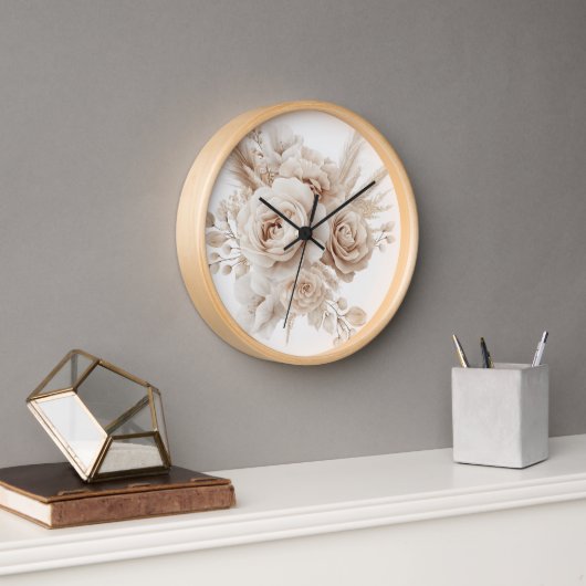 Boho Waterverf Bloemenklok – Elegant & Tijdloos (Kantoor)