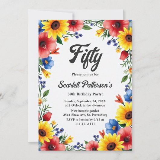 Boho Waterverf Bloementuin Zomer 50ste Verjaardag Kaart (Voorkant)