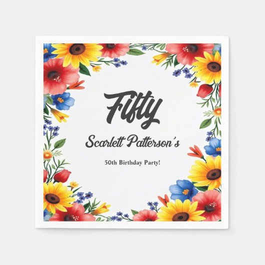 Boho Waterverf Bloementuin Zomer 50ste Verjaardag Servet (Voorkant)