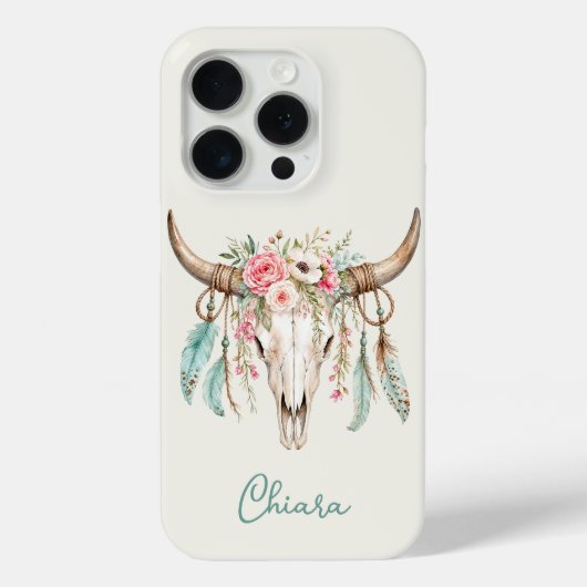 Boho Waterverf Bloemige Koeien Schedel Case-Mate iPhone Case (Achterkant)