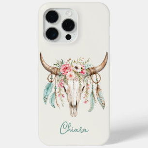 Boho Waterverf Bloemige Koeien Schedel iPhone 15 Pro Max Hoesje