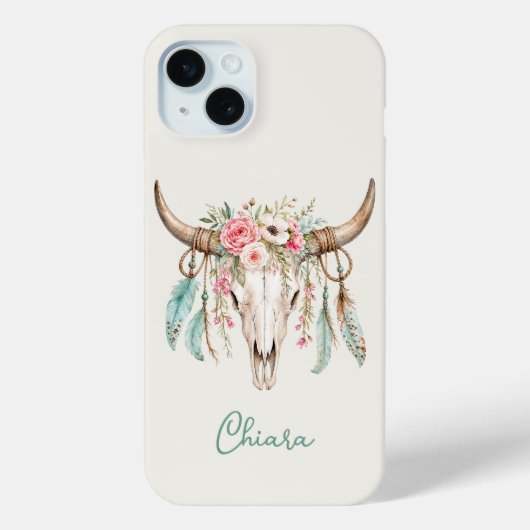 Boho Waterverf Bloemige Koeien Schedel Case-Mate iPhone Case (Achterkant)