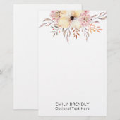 Boho Waterverf Bloemige Monogram Naam Briefpapier (Voorkant / Achterkant)