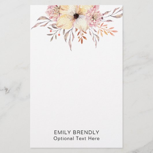 Boho Waterverf Bloemige Monogram Naam Briefpapier (Voorkant)