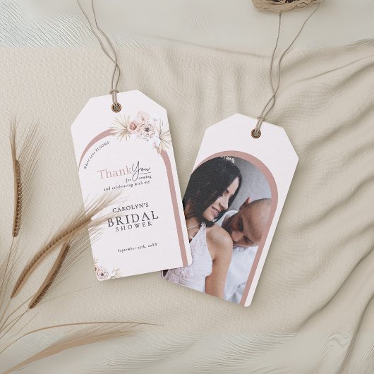 Boho Waterverf Bloemrijke Boog Bruidsdouche Cadeaulabel