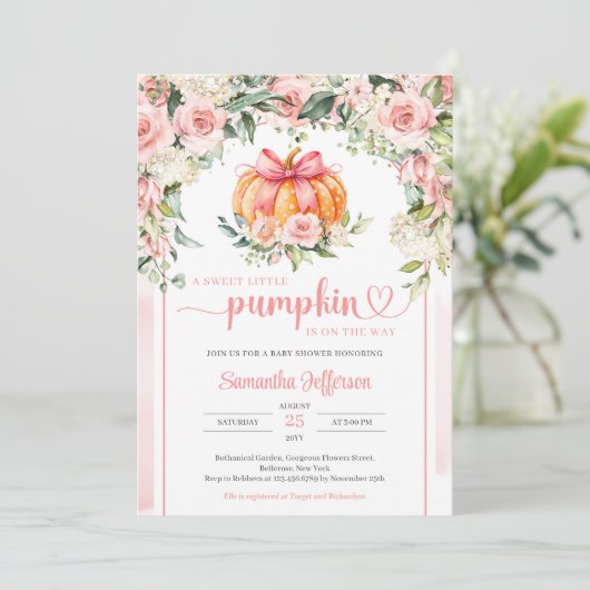 Boho waterverf blozen bloemenpolka dot pompoen kaart (Staand voorkant)