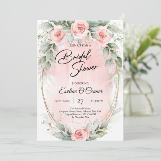 Boho waterverf blozen eucalyptus en goud kaart (Staand voorkant)