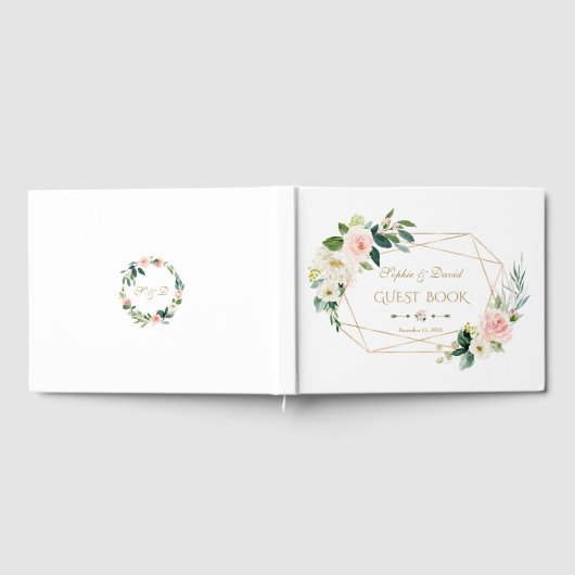 Boho Waterverf Blozende Crème Bloemen Gouden Bruil Gastenboek (Volledig)