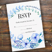 Boho Waterverf Blue Floral Wedding RSVP Card