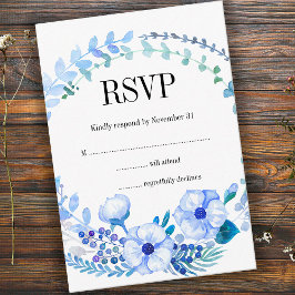 Boho Waterverf Blue Floral Wedding RSVP Card Kaartje