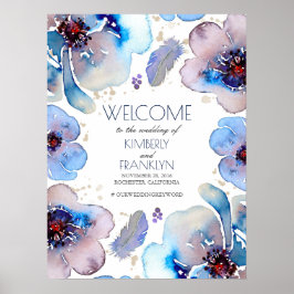 Boho Waterverf Blue Flowers Weddenschap Welkomstte Poster
