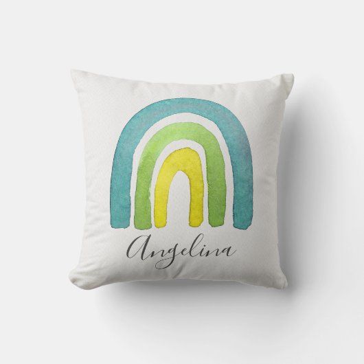 Boho Waterverf Blue Rainbow Nursery Decor Kussen (Voorkant)
