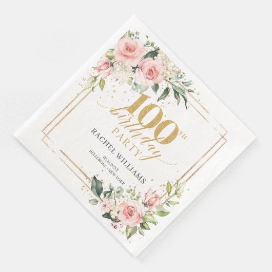 Boho waterverf blush bloemengroen 100e b-dag servet (Hoek)