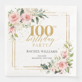 Boho waterverf blush bloemengroen 100e b-dag servet