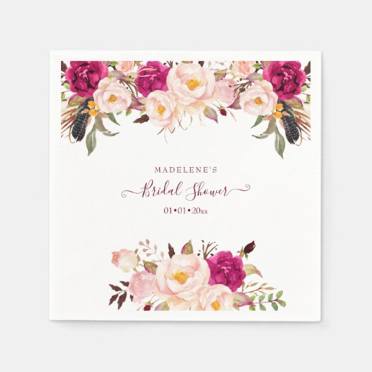 Boho Waterverf Blush Peonies Vrijgezellenfeest Servet (Voorkant)