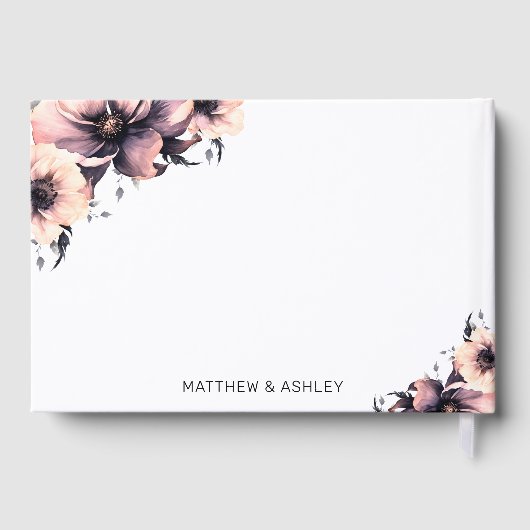 Boho Waterverf Blush Roze Bloemen Bruiloft Gastenboek (Achterkant)