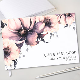 Boho Waterverf Blush Roze Bloemen Bruiloft Gastenboek