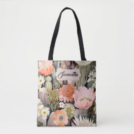 Boho Waterverf Blush Roze, Perzik Cactus Floral Tote Bag