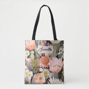 Boho Waterverf Blush Roze, Perzik Cactus Floral Tote Bag