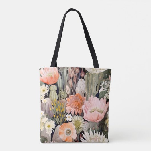 Boho Waterverf Blush Roze, Perzik Cactus Floral Tote Bag (Achterkant)