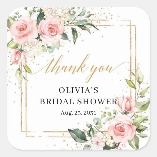 Boho waterverf blush roze rozen Vrijgezellenfeest Vierkante Sticker (Voorkant)