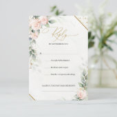 Boho waterverf blush rozen eucalyptus goud lijst RSVP kaartje (Staand voorkant)