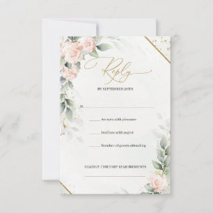 Boho waterverf blush rozen eucalyptus goud lijst RSVP kaartje