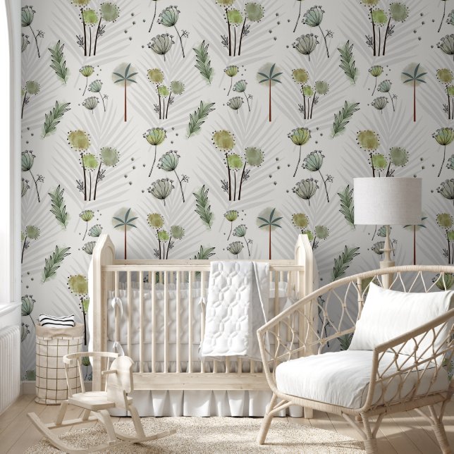 Boho Waterverf Botanische Bloemen Behang (Kinderen)