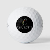 Boho waterverf botanische letter C zwart Golfballen (Voorkant)