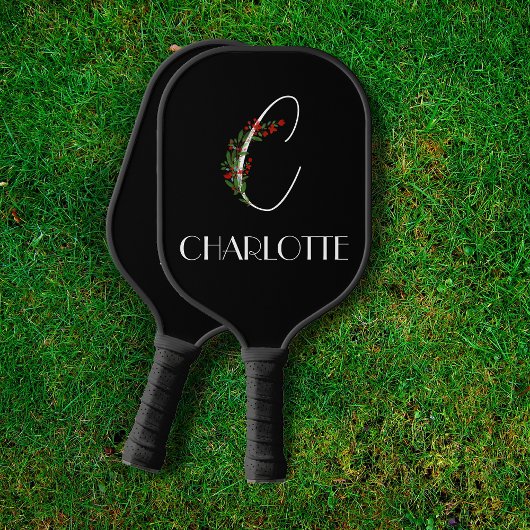 Boho waterverf botanische letter C zwart Pickleball Paddle