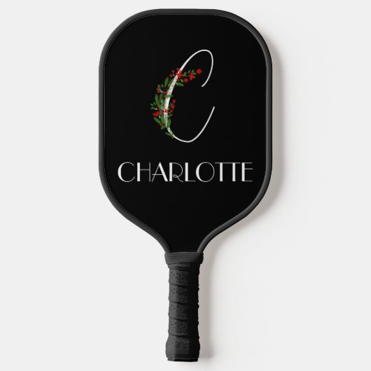 Boho waterverf botanische letter C zwart Pickleball Paddle (Achterkant)