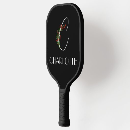 Boho waterverf botanische letter C zwart Pickleball Paddle (Links)