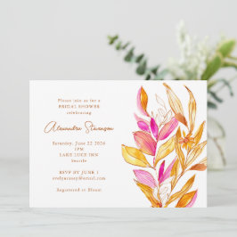 Boho Waterverf Botanische Roze Gouden Bruidsuitnod Kaart