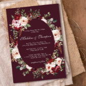 Boho Waterverf Bourgondië Rode Bloemen Lijst bruil Kaart