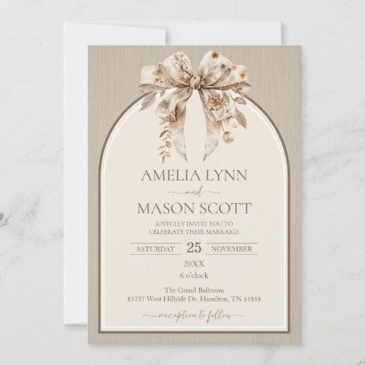 Boho Waterverf Bow Wedding Kaart (Voorkant)