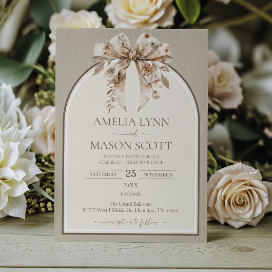 Boho Waterverf Bow Wedding Kaart