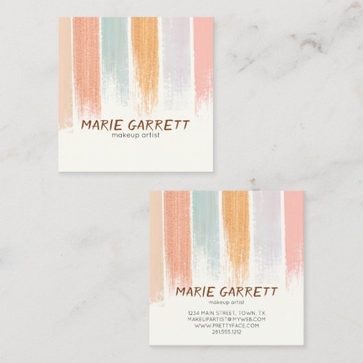 Boho Waterverf Brush Strokes Cool Vierkante Visitekaartje (Voorkant / Achterkant)