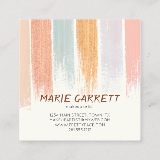 Boho Waterverf Brush Strokes Cool Vierkante Visitekaartje (Achterkant)