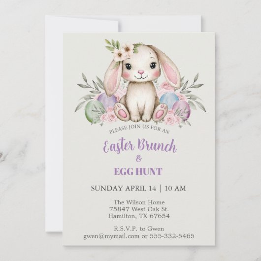 Boho Waterverf Bunny Easter Brunch Kaart (Voorkant)