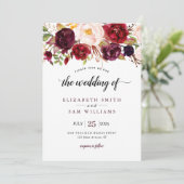 Boho Waterverf Burgundy Red Floral Rustic Wedding Kaart (Staand voorkant)