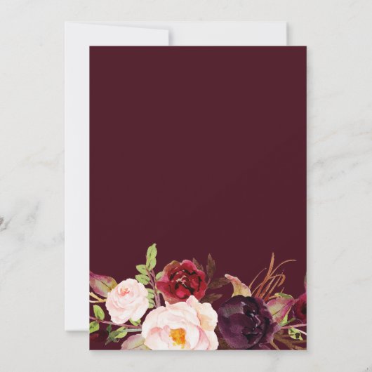 Boho Waterverf Burgundy Red Floral Rustic Wedding Kaart (Achterkant)