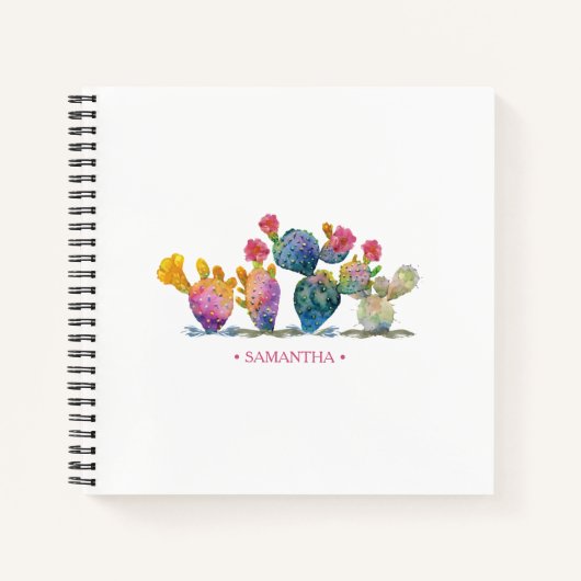 Boho Waterverf Cactus gepersonaliseerd Journaling Notitieboek (Voorkant)