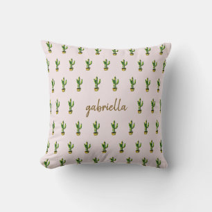 Boho Waterverf Cactus met naam Blush Kussen